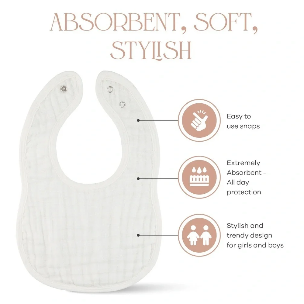 Pack of 7 Muslin Bibs by Comfy Cubs - White